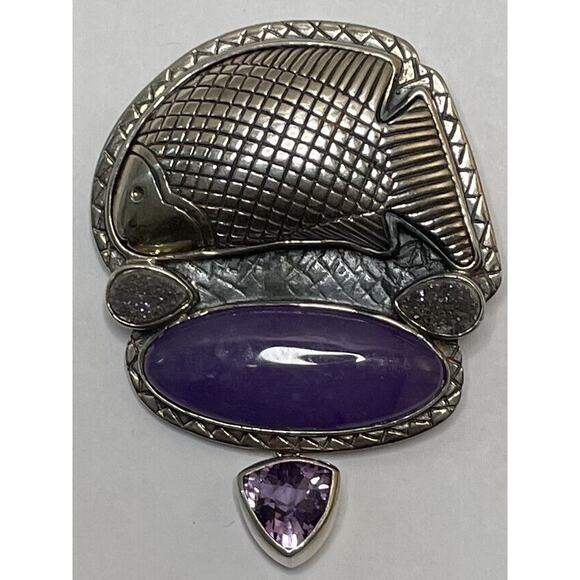 Amy Kahn Russell Purple Sugilite Jade Amethyst Fish Pin Pendant Brooch SS - Picture 1 of 12
